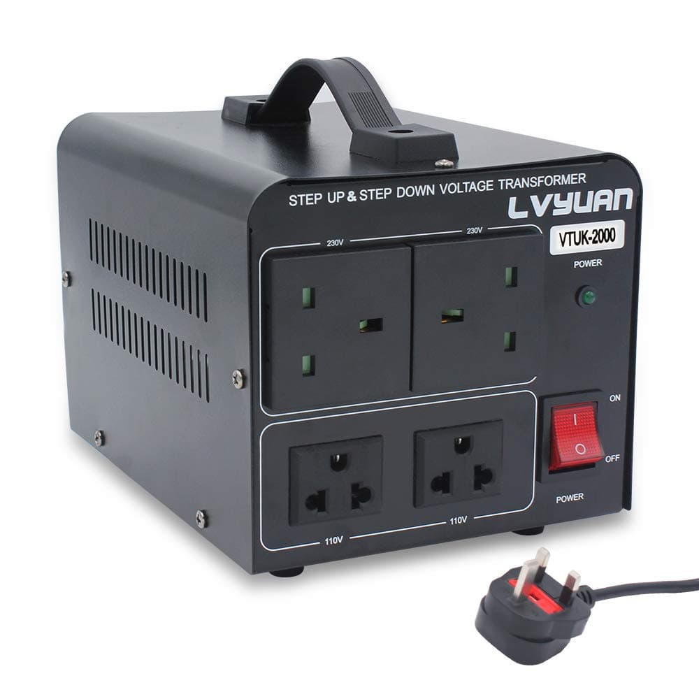 Voltage Converter 2000W Step Up Step Down UK to US Transformer with 2 US & 2 UK outlets for 220V-110V & 110V-220V