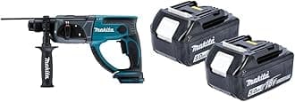 MakitaDHR202Z 18V Li-Ion LXT 20mm SDS-Plus Rotary Hammer - Batteries and Charger Not Included & Genuine BL1850B 18V 5.0Ah Battery Twin Pack for Makita DJR183Z, DJR185Z, DJV180Z, DJV181Z