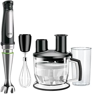 Braun MultiQuick 7, Powerful 1000W Hand Blender, Unique ActiveBlade, Patented PowerBell Technology, Splash-Proof, All-in-1 Food Processor: Blender, Grinder, Dough Maker, Chopper & Whisker, MQ7075X