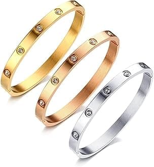 Shining Diva Fashion 18K Gold Plated Stainless Steel Openable Crystal Bracelet | Cuff Bangle | Friendship Couple Wedding Gifts for Mother Sister Wife Girlfriend | Anti Tarnish Jewellery