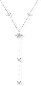 14K Gold Plated Drop Lariat Chain for Women - Gold Cubic Zirconia Long Necklace - Station Star Layered Beaded Y Necklace