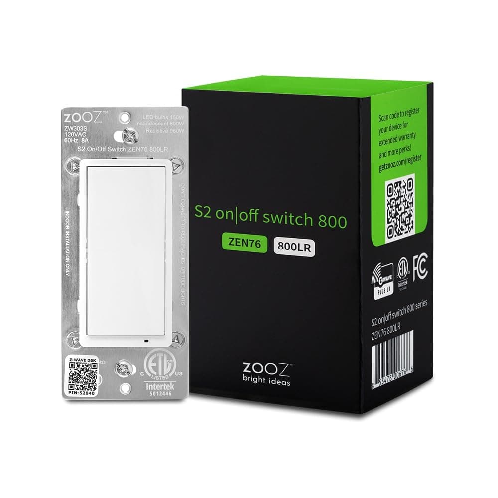 Zooz 800 Series Z-Wave Long Range S2 On Off Switch ZEN76 800LR, White | Simple Direct 3-Way and 4-Way Solution (Works with Regular Switches, No Aux Switch Needed) | Z-Wave Hub Required