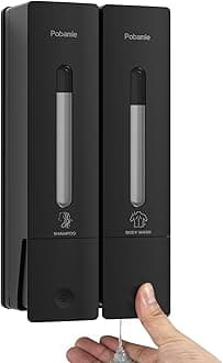 1984 Shampoo and Conditioner Dispenser Wall Mount Shower Dispenser 2 Chamber No Drill Bathroom Set Shampoo Dispenser for Shower Wall Home Hotel 400ml x 2 Black