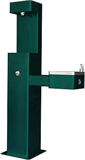 Global Industrial Outdoor Drinking Fountain with Bottle Filling Station, 30-7/8"W x 10-1/4"D x 60-1/4"H, 316 Stainless Steel with Green Powder Coat Finish
