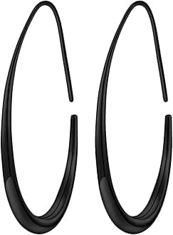 Lightweight Teardrop Hoop Earrings for Women - 14k Gold/White Gold Plated Large Oval Pull Through Hoop Earrings High Polished Statement Jewelry Gift for Women