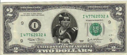 Denver Broncos Peyton Manning $2 Mint! Rare! $1
