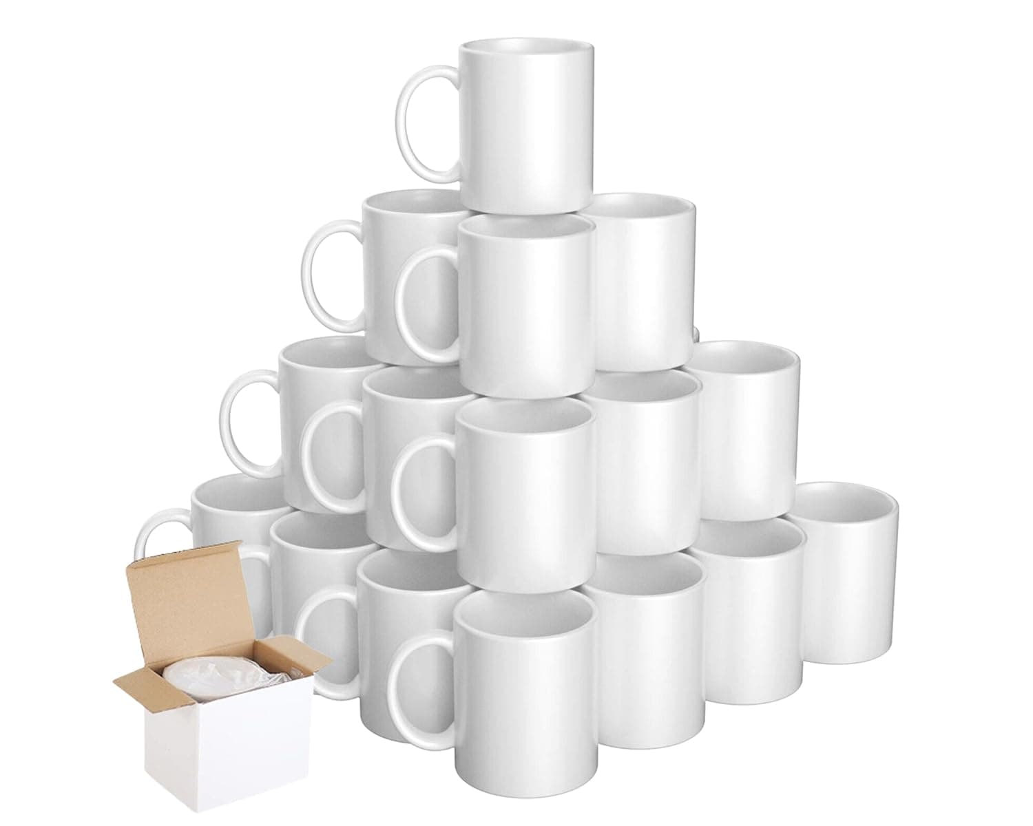 36 Pack Sublimation Mugs With Boxes - 11 oz Large White Mugs With Handle - Used as Personalized, Coffee and Tea Mugs - Ideal for Bulk Buy