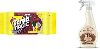 Vim Scrub Magic Pack of 5 & Vim Shudhham Spray for Copper, Brass, Silver, 450ml
