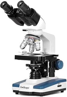 AmScope B120C-E1 Siedentopf Binocular Compound Microscope, 40X-2500X Magnification, LED Illumination, Abbe Condenser, Two-Layer Mechanical Stage, 1.3MP Camera and Software Windows XP/Vista/7/8/10
