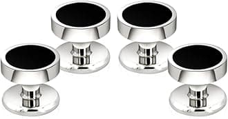 Men's Black Onyx Cufflink & Tuxedo Shirt Stud Set, 16mm Rhodium-Plated Brass, Elegant Gift Box