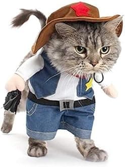 NACOCO Cowboy Dog Costume with Hat Dog Clothes Halloween Costumes for Cat and Small Dog (X-Small) Blue