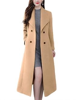 chouyatou Women's Chic Shawl Collar Work Double Breasted Maxi Long Wool Pea Coat