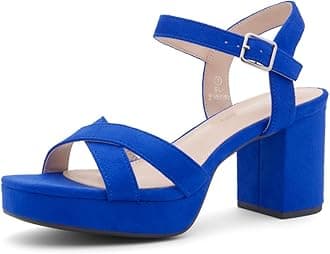 Shoe Land Platform Heels for Women – 3 Inch Chunky Block Heeled Sandals, Square Open Toe, Ankle Strap Dressy Strappy High Heels for Wedding, Party & Evening Events