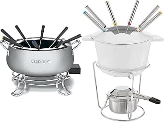 Cuisinart Fondue Pot, 3 Quart, For Chocolate, Cheese, Broth, Oil, Stainless Steel, CFO-3SSP1 & 13-Piece Cast Iron Fondue Set, White, 10"