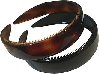 Parcelona French (Set of 2) Wide 1 Inch Tortoise Shell Brown and Black Headbands with Inner Teeth Nibs by Parcelona