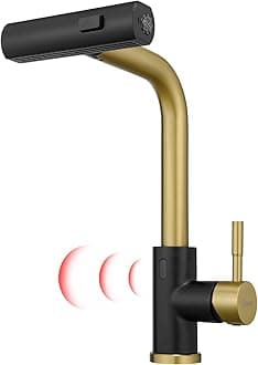 Black and Gold Touchless Kitchen Faucet with Pull Down Sprayer, 15” Hight Single Hole Handle Kitchen Sink Faucets