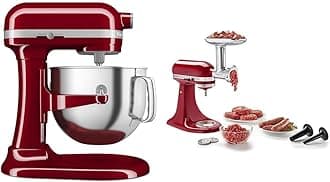 KitchenAid® 7 Quart Bowl-Lift Stand Mixer, Empire Red & KSMMGA Metal Food Grinder Attachment, Silver