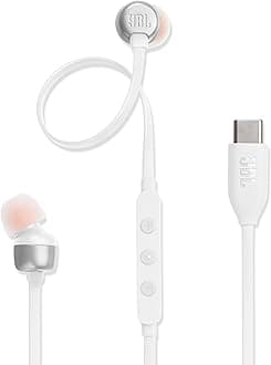 Tune 310 Wired in Ear Type C Headphones, Hi-Res Audio with Digital-to-Analog Converter, 3-Button EQ Preset Remote with Microphone, Tangle-Free Flat Cable, Compatible with USB-C Devices (White)