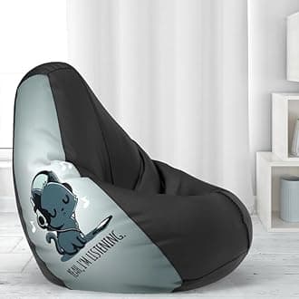 BiggieBean Bag with Beans Filled XXXL Bean Bag Prefilled with Beans Printed - Official : PrintEssence (Color : Yah I am Listening - Black Grey)