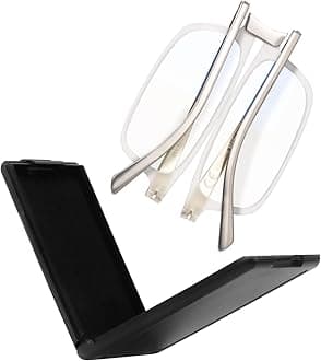 Evolved Folding Reading Glasses For Women Men Blue Light Blocking Anti UV Eyestrain Foldable Portable Compact Readers with Flat Hard Case Pocket Computer glasses 3.25 CLEAR