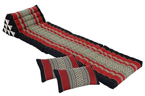 Handelsturm Thai MatSet: Mat with triangular headrest + 2 pillows. traditional thai design, kapok-filled, black-red