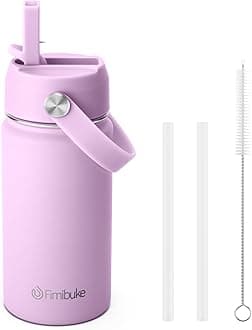 Fimibuke Kids Insulated Water Bottle, 14oz BPA FREE 18/8 Stainless Steel Travel Tumbler Double Wall Vacuum Leak Proof Kids Cup with Straw Metal Water Bottle for School Boys Girls(1 Pack, Lilac)
