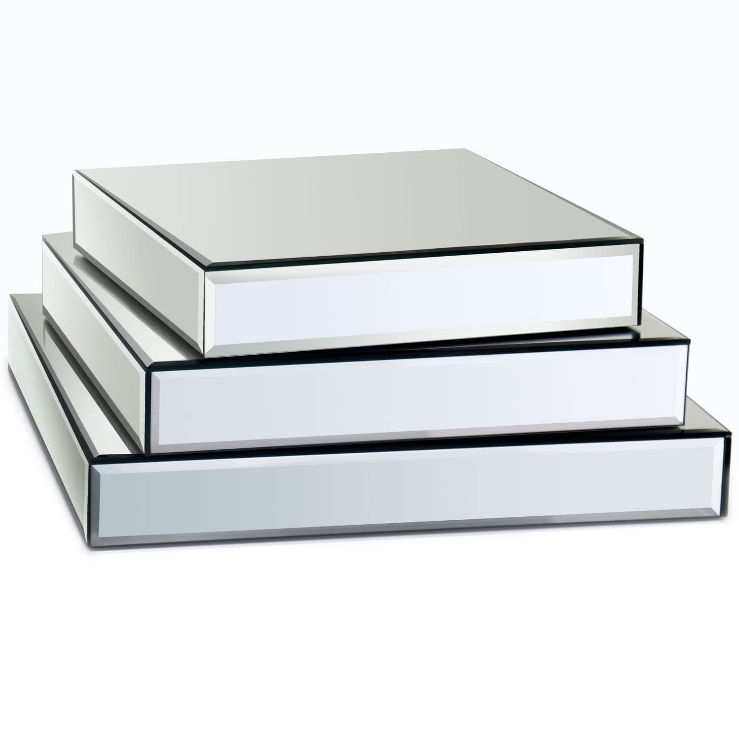 GIMORRTO Mirror Display Riser Stands 3 Set, Glam Accent Table Display Platform for Decorative Pieces, Mirrored Showpeice 3Pack, Centerpiece Displayer (Square 3PC)