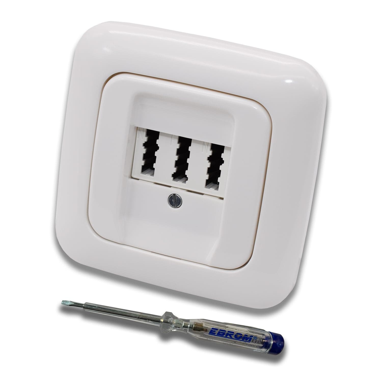 Busch Jäger Set Flush-Mounted Telephone Socket by EBROM, TAE 3x6 NFN for 1 Telephone and 2 Additional Devices in ReflexSi Alpine White, Frame Including EBROM Phase Tester for Mounting the Device