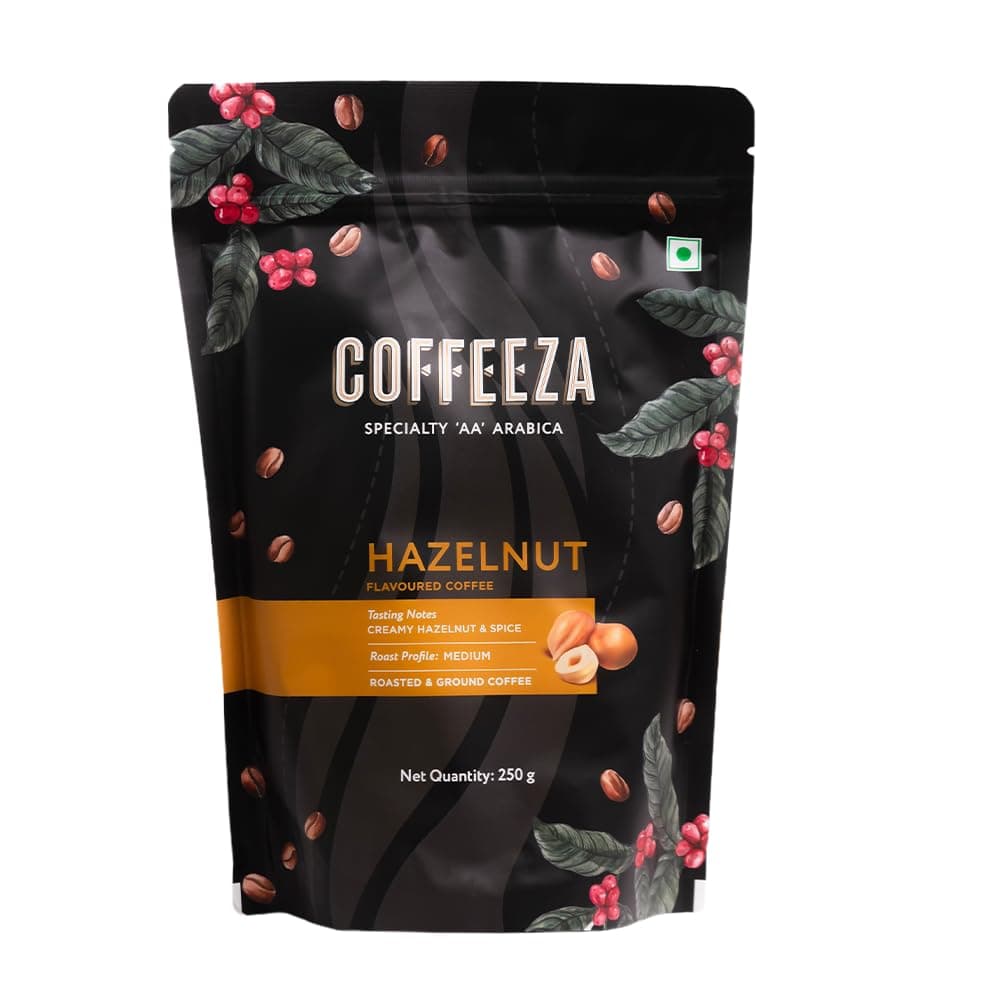 COFFEEZA Ground Coffee - Medium Grind - Hazelnut Flavored - 250g - Medium Roast 100% Arabica Ground Coffee Powder