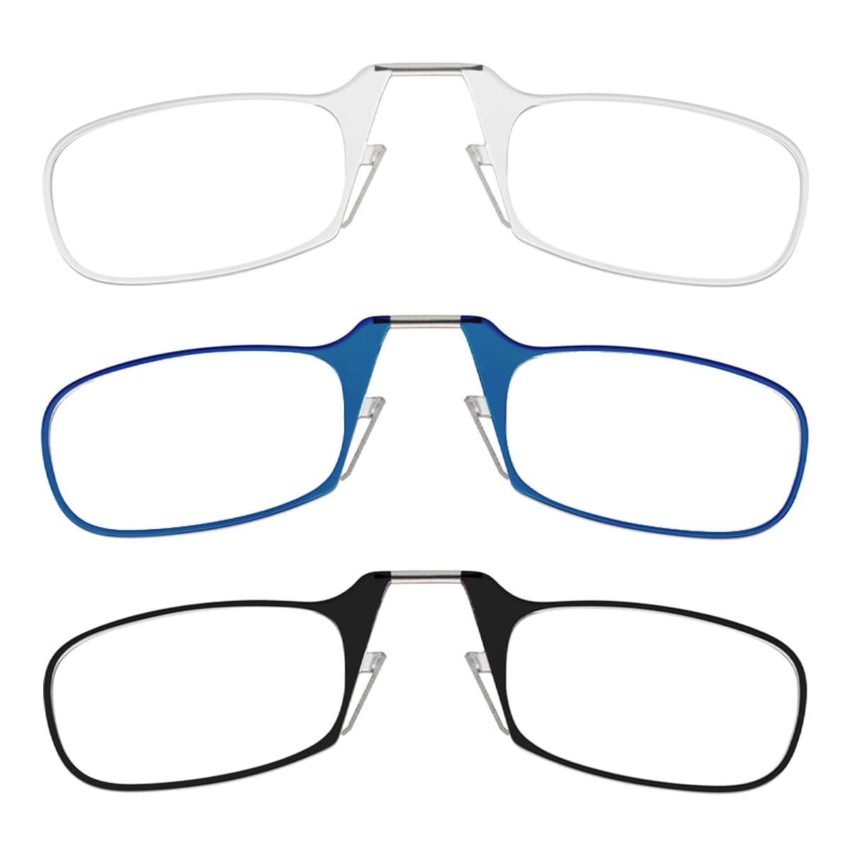 Readers Rectangular Reading Glasses, 3 Pack-Black, Clear, Blue, 44mm + 2
