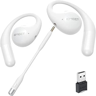 EMEET Airflow Open Ear Headphones with Mic, Bluetooth 5.3 Wireless Headsets with Detachable Microphone, ENC Noise Cancelling, Multipoint Pairing, Bluetooth Headset for Work, Home, Officeï¼ˆWhiteï¼‰