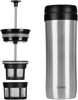 Espro Stainless Steel Travel Coffee Press with double filter - brushed