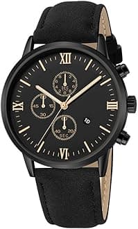 Alinker Mens Watches, Chronograph Analog Quartz Movement Dress Watch Casual Leather Band Date Watches for Men Roman Numerals Classic Business Wrist Watch