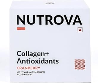 NUTROVA Collagen+Antioxidants Supplement - 30 Sachets of Marine Collagen Powder for Men & Women, Increases Skin Hydration, Reduces Skin Damage, Supports Healthy Skin, Hair & Nails, Cranberry Flavour
