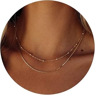 FreekissHerringbone Necklace for Women,Dainty Gold Necklace,14k Gold Plated Snake,Gold Chain Choker Necklaces,Simple Gold Layered Necklaces,Gold Jewelry Gift for Women