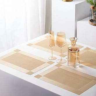 4Pcs Placemats for Dining Table 45 * 30cm Easy to Clean Plastic Washable Placemat for Kitchen Table Indoor Outdoor Table Mats Heat-resistand Washable Woven Vinyl Table Mats (Gold)
