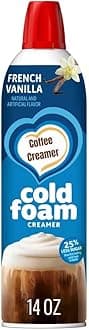 Cold Foam Coffee Creamer – French Vanilla Flavor, 14 oz – Non-Dairy Pressurized Foam for Iced & Hot Coffee – Sweet & Smooth Vanilla Taste, No Frother Needed, Shelf Stable, 25% Less Sugar, 50 Servings