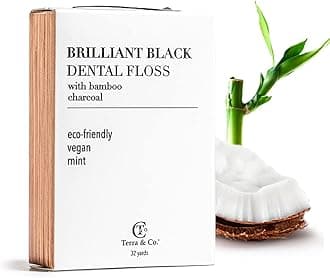 Terra & Co., Brilliant Black Dental Floss (32 Yards) | Organic Teeth Whitening Products | All Natural, with Activated Bamboo Charcoal | Vegan & Cruelty Free | Luxury Dental Care