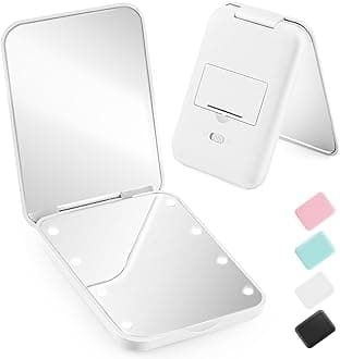 Mini Travel Compact Mirror, 1X/3X Magnifying LED Pocket Travel Makeup Mirror for Women with Light for Purse, Double-Sided, Portable Folding Handheld, Small Lighted Mirrors for Girl Gifts