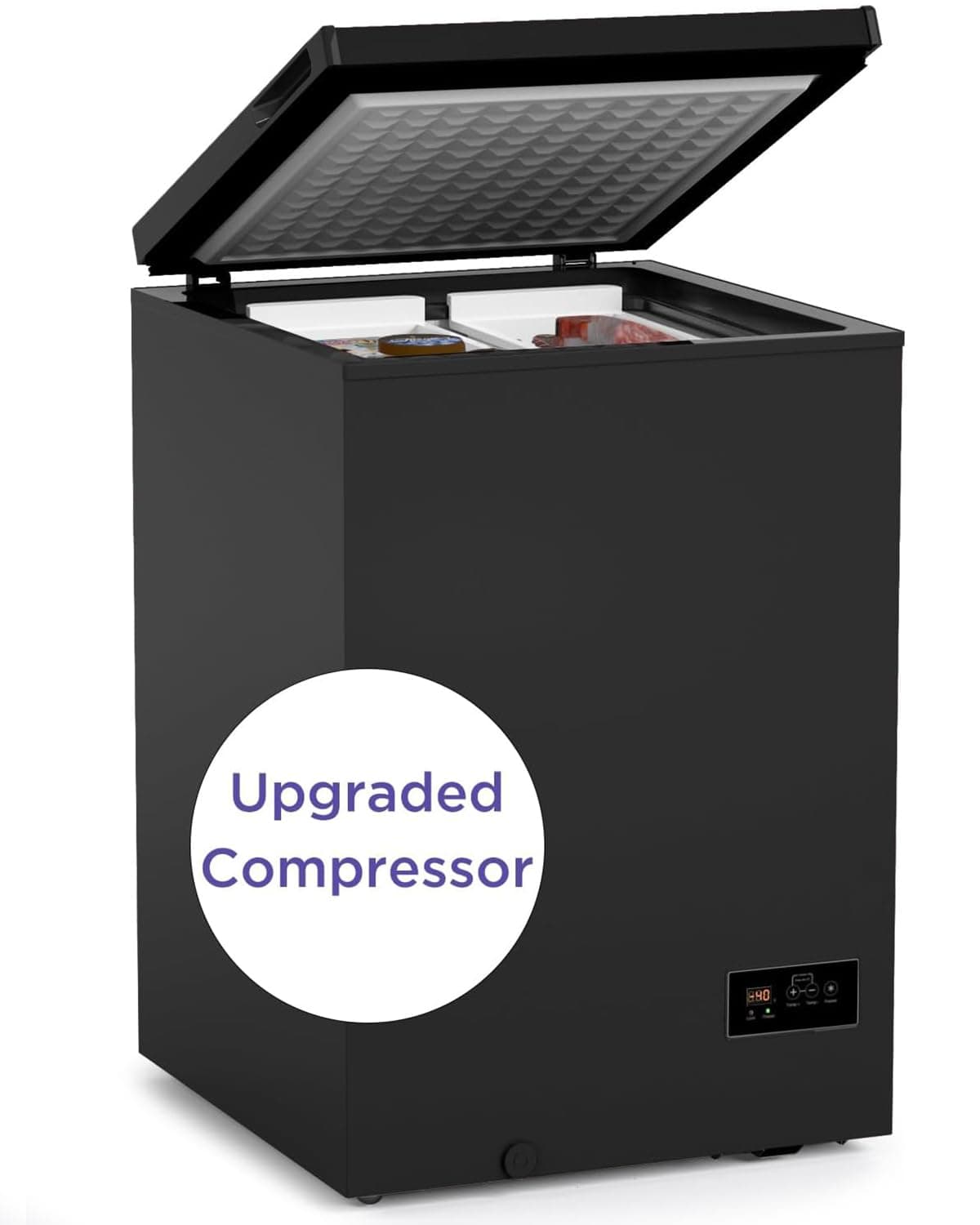 3.5 Cu Ft Chest Freezer - 2 Removable Baskets - Quiet Compact Freezer - 7 Temperature Settings - Black