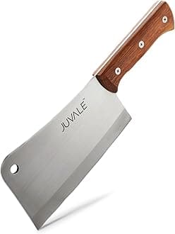 Juvale Meat Cleaver Heavy Duty - Stainless Steel Chopper Knife with Solid Wood Handle, Professional Quality, for Home & Restaurant Use - 8 Inches