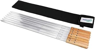 Goutime 23 X 5/8 Inch Stainless Steel Shish Kabob Barbecue BBQ Skewers with Wood Handle for Outdoor Cooking Grilling, Set of 7 with Bag