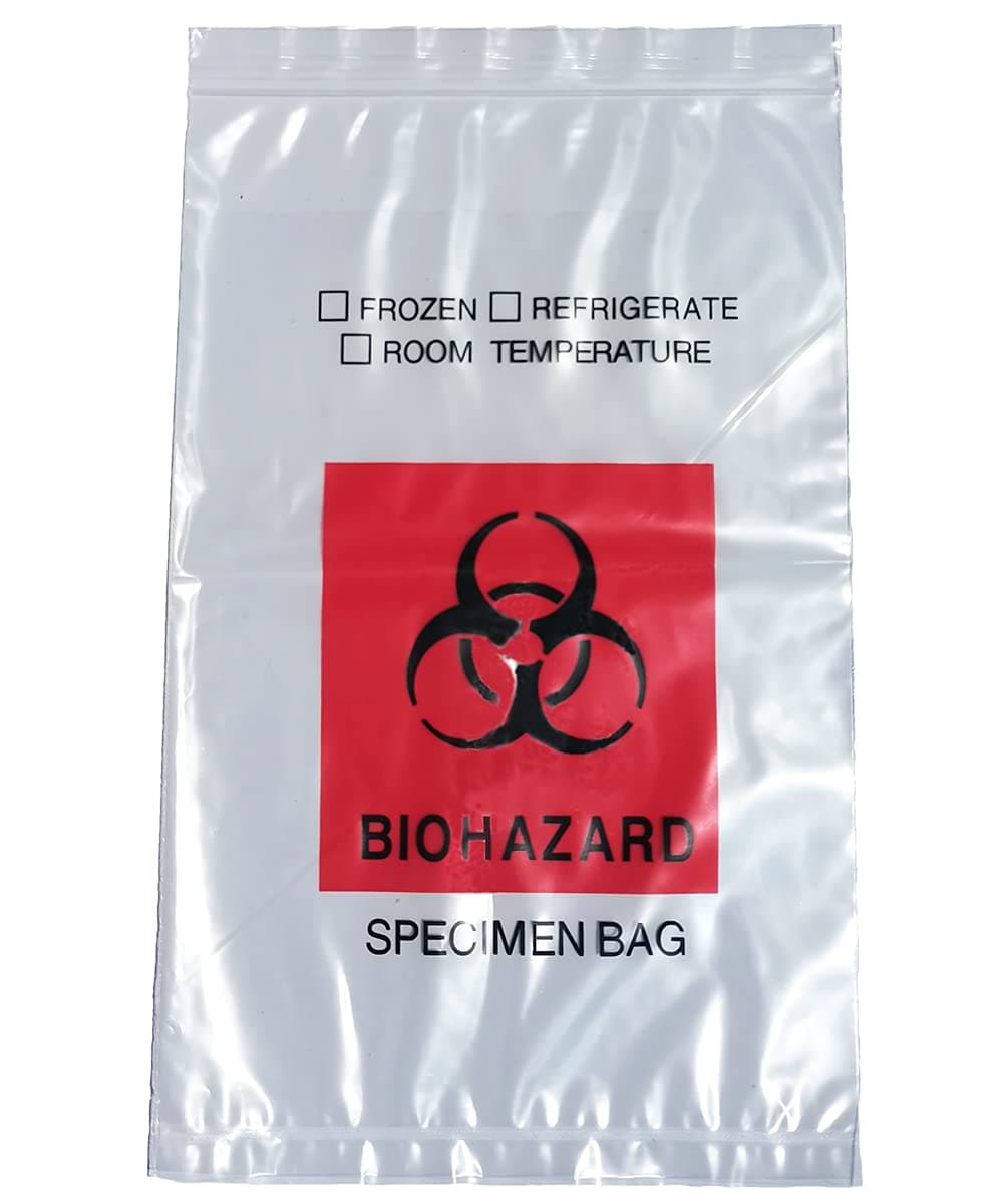 Biohazard Bags,Daarcin 1000pcs 6x9in/15x25cm Biohazard Red Logo Printing, Ziplock Top Specimen Bags with Outside Pocket Paperwork Pouch
