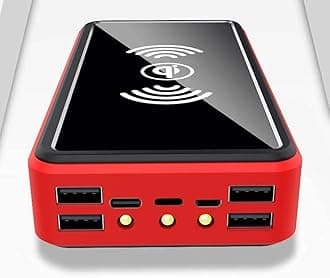 Giural 100000Mah Power Bank Portable Solar Wireless Charger - External Battery with LED Status Indicator, High-Capacity Powerbank, for I-phone, Android, Red [Energy Class A]