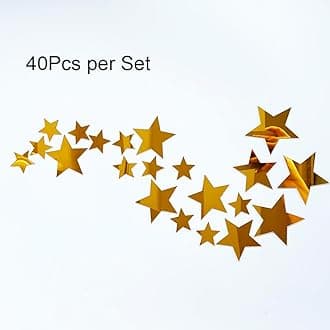 40Pcs 3D Old Gold Stars Acylic Wall Stickers with Adhesive Art Decal Satin Paper Baby Kids Bedroom Home DIY Decor Removable Stickers (Star Gold 2)