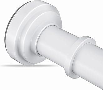 White Tension Shower Curtain Rod 36-84 Inch(3-7ft) Never Rust No Drilling Non Slip Spring Tension Shower Rod, Heavy Duty Tension Rod, Adjustable Curtain Rod for Bathroom Window Living Room