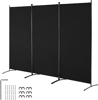 VEVOR Room Divider, 3 Panels Room Divider, Folding Privacy Screen and Portable Partition Divider for Room Separation, Freestanding Room Partitions for Office, Bedroom, Study, Black