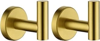 JQK Gold Bathroom Towel Hook, Coat Robe Clothes Hook for Bathroom Kitchen Garage Wall Mounted (Pack of 2), SUS 304 Stainless Steel Brushed Gold, TH100-BG-P2