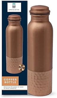 KHC 100% Pure Copper Water Bottle Handcrafted | 34 Oz 1 Litter Copper Water Vessel - Drink More Water Bottle in many Patterns– Large -Leak Proof - Smooth Finish (Dual Tone Copper Bottle)