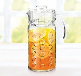 Syanka Premium Glass Water Jug - 1.8 LTR, Transparent, Hot Cold Water Pitcher with Lid, Dot Design, Heat Resistant, Scratch Resistant